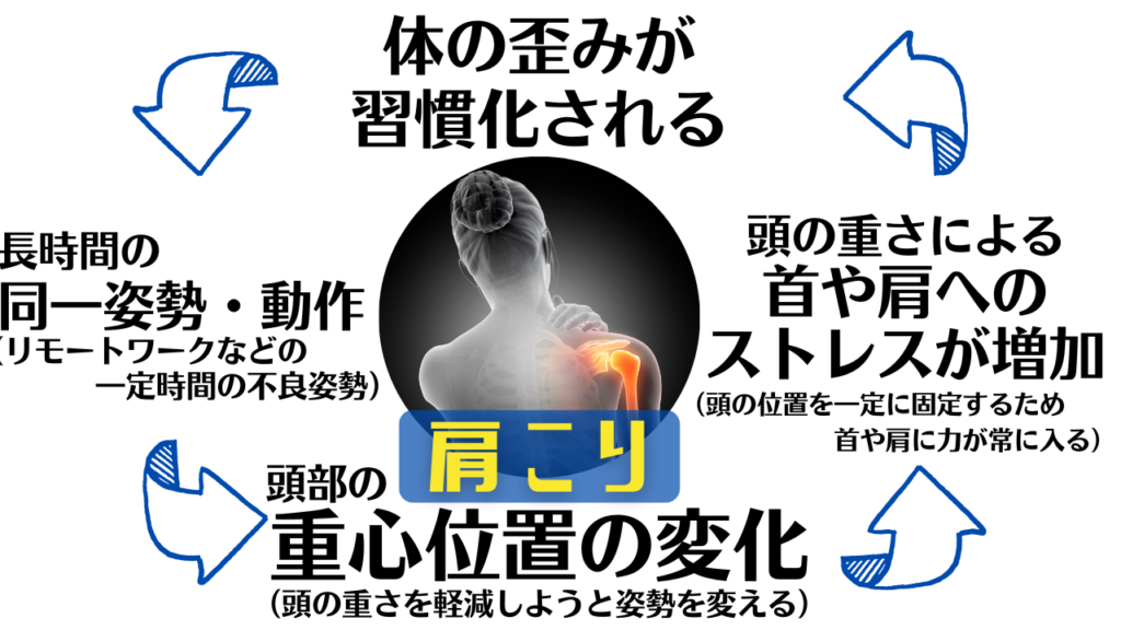 体に歪みが出るとこのようなサイクルで肩こりがドンドン悪化